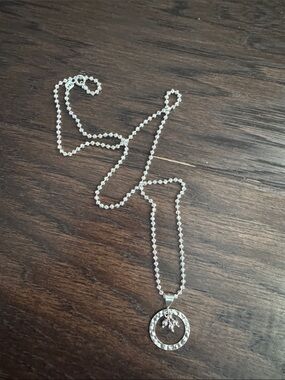 NWOT Sterling Silver Hammered Circle Pendant Necklace with Beaded 18inch chain